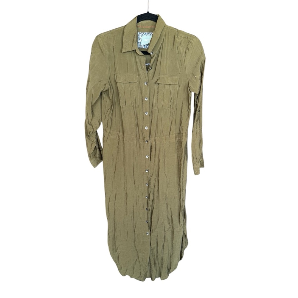 Maeve Green High-Low Buttoned Shirt Dress